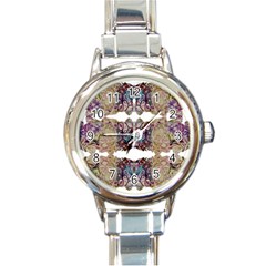 Rows Of Marbled Collage Round Italian Charm Watch by kaleidomarblingart