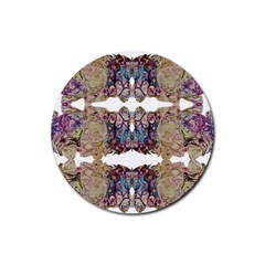 Rows Of Marbled Collage Rubber Coaster (round)  by kaleidomarblingart