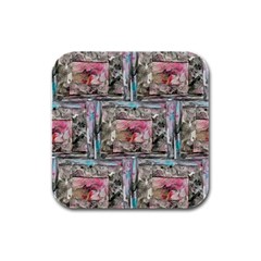 Collage Repeats I Rubber Square Coaster (4 Pack)  by kaleidomarblingart