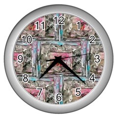 Collage Repeats I Wall Clock (silver) by kaleidomarblingart