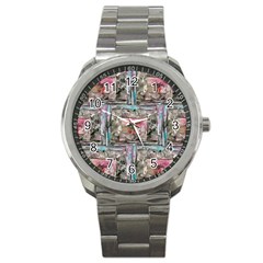 Collage Repeats I Sport Metal Watch by kaleidomarblingart