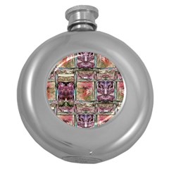 Collage Repeats Round Hip Flask (5 Oz) by kaleidomarblingart