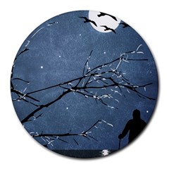 Full Moon Landscape Scene Illustration Round Mousepads by dflcprintsclothing