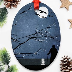 Full Moon Landscape Scene Illustration Ornament (oval) by dflcprintsclothing