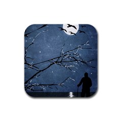 Full Moon Landscape Scene Illustration Rubber Square Coaster (4 Pack)  by dflcprintsclothing