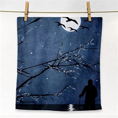 Full Moon Landscape Scene Illustration Face Towel by dflcprintsclothing