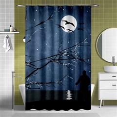 Full Moon Landscape Scene Illustration Shower Curtain 48  X 72  (small) 