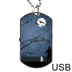 Full Moon Landscape Scene Illustration Dog Tag Usb Flash (one Side) by dflcprintsclothing