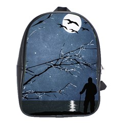 Full Moon Landscape Scene Illustration School Bag (xl)