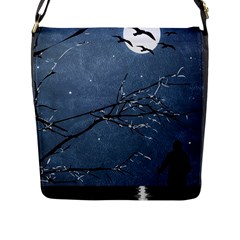 Full Moon Landscape Scene Illustration Flap Closure Messenger Bag (l) by dflcprintsclothing