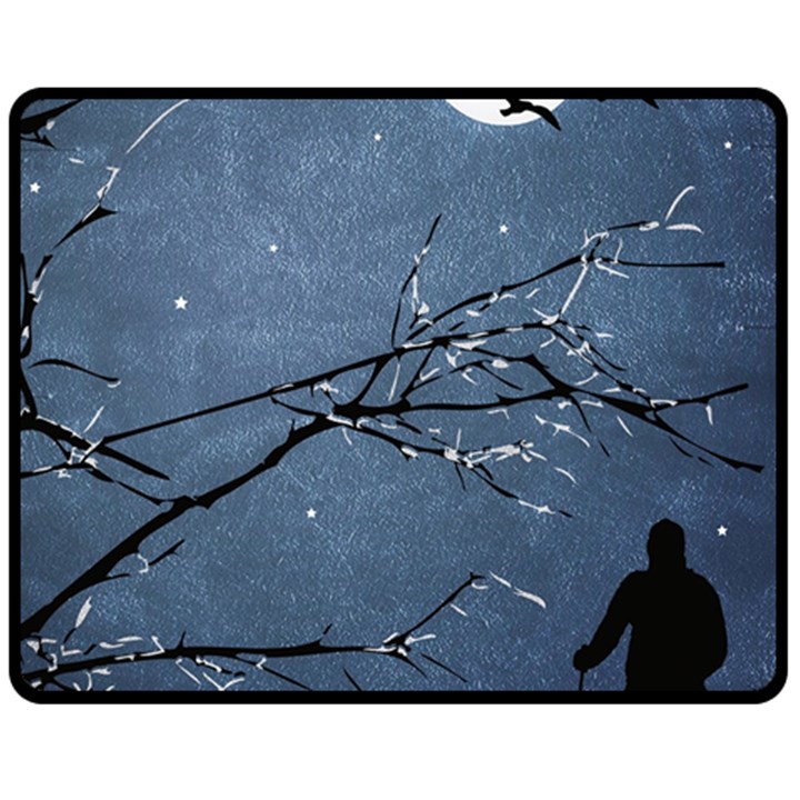 Full Moon Landscape Scene Illustration Double Sided Fleece Blanket (Medium) 