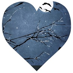 Full Moon Landscape Scene Illustration Wooden Puzzle Heart by dflcprintsclothing