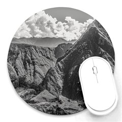 Machu Picchu Black And White Landscape Round Mousepads by dflcprintsclothing