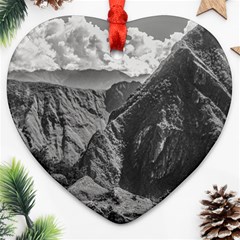 Machu Picchu Black And White Landscape Ornament (heart) by dflcprintsclothing