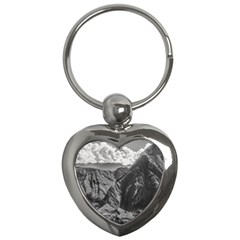 Machu Picchu Black And White Landscape Key Chain (heart) by dflcprintsclothing