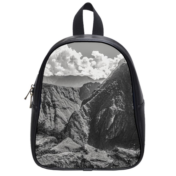 Machu Picchu Black And White Landscape School Bag (Small)