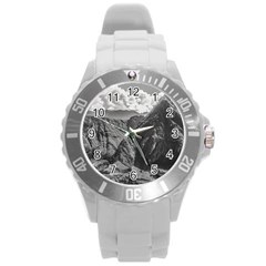 Machu Picchu Black And White Landscape Round Plastic Sport Watch (l) by dflcprintsclothing