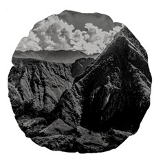 Machu Picchu Black And White Landscape Large 18  Premium Flano Round Cushions by dflcprintsclothing