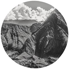 Machu Picchu Black And White Landscape Wooden Puzzle Round by dflcprintsclothing