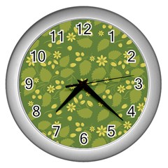 Folk Flowers Pattern Floral Surface Design  Wall Clock (silver) by Eskimos