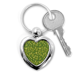 Folk Flowers Pattern Floral Surface Design  Key Chain (heart) by Eskimos