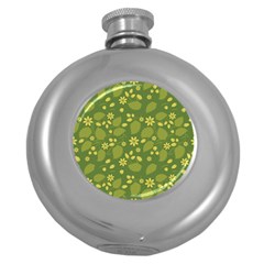 Folk Flowers Pattern Floral Surface Design  Round Hip Flask (5 Oz) by Eskimos