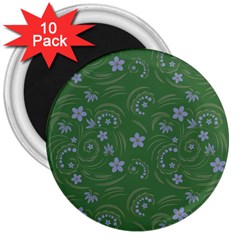 Folk Flowers Pattern Floral Surface Design 3  Magnets (10 Pack)  by Eskimos