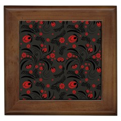 Folk Flowers Pattern Floral Surface Design Framed Tile by Eskimos