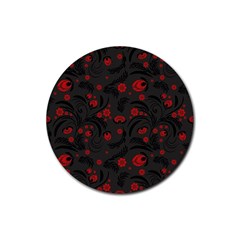 Folk Flowers Pattern Floral Surface Design Rubber Coaster (round)  by Eskimos