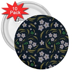 Folk Flowers Pattern Floral Surface Design 3  Buttons (10 Pack)  by Eskimos