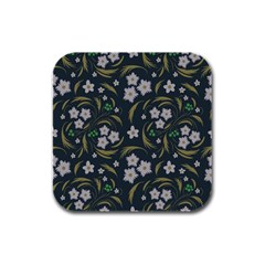 Folk Flowers Pattern Floral Surface Design Rubber Square Coaster (4 Pack)  by Eskimos