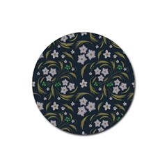 Folk Flowers Pattern Floral Surface Design Rubber Coaster (round)  by Eskimos