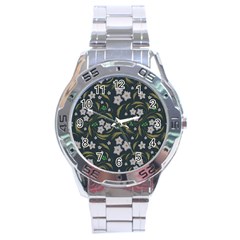 Folk Flowers Pattern Floral Surface Design Stainless Steel Analogue Watch by Eskimos