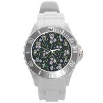 Folk flowers pattern Floral surface design Round Plastic Sport Watch (L) Front