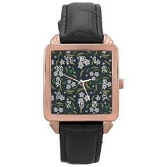 Folk Flowers Pattern Floral Surface Design Rose Gold Leather Watch  by Eskimos