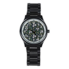 Folk Flowers Pattern Floral Surface Design Stainless Steel Round Watch by Eskimos