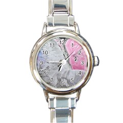 Abstract marbling collage Round Italian Charm Watch