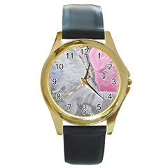 Abstract marbling collage Round Gold Metal Watch