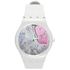 Abstract marbling collage Round Plastic Sport Watch (M)