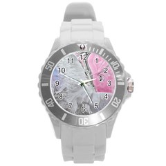 Abstract marbling collage Round Plastic Sport Watch (L)