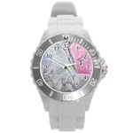 Abstract marbling collage Round Plastic Sport Watch (L) Front