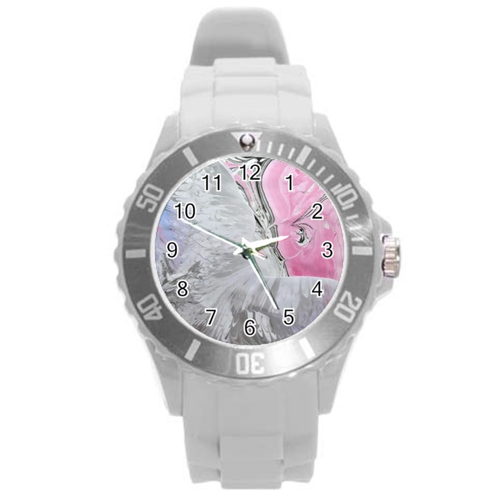 Abstract marbling collage Round Plastic Sport Watch (L)