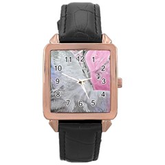 Abstract marbling collage Rose Gold Leather Watch 