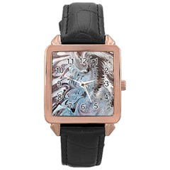 Painted Feathers Rose Gold Leather Watch  by kaleidomarblingart