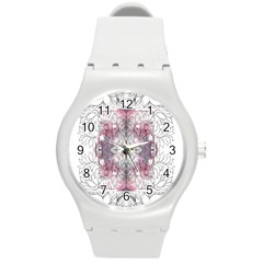 Inked Petals Round Plastic Sport Watch (m) by kaleidomarblingart