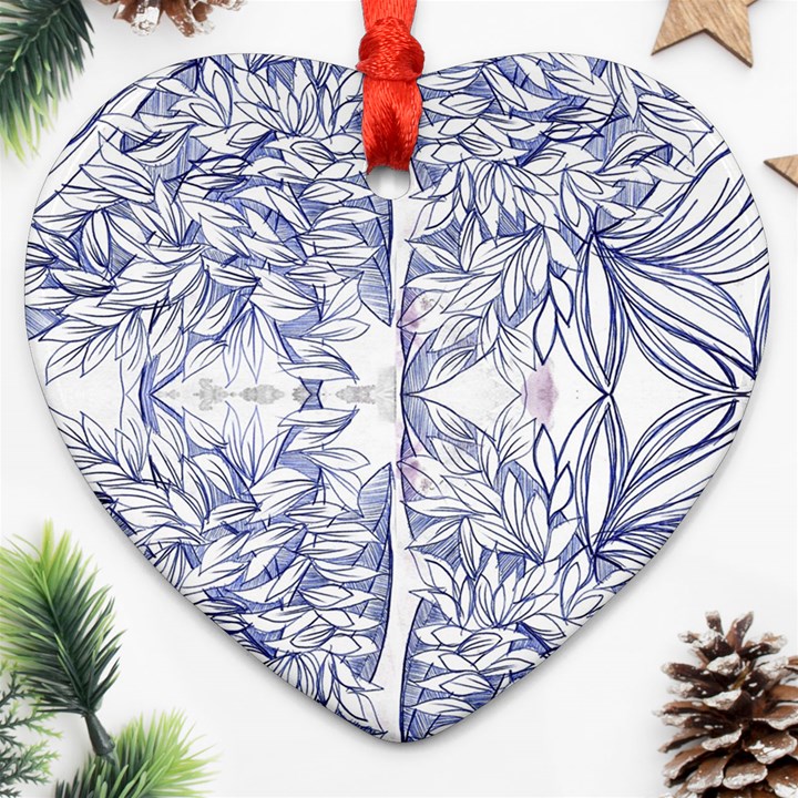 Blue biro ornate Heart Ornament (Two Sides)