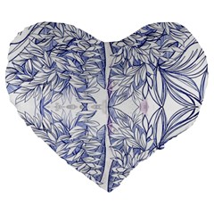 Blue Biro Ornate Large 19  Premium Flano Heart Shape Cushions by kaleidomarblingart