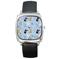 Unusual And Funny Tetris Cats Square Metal Watch by SychEva