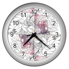 Mixed Media Ink Drawing Wall Clock (silver) by kaleidomarblingart