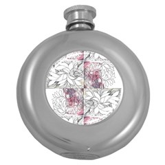 Mixed Media Ink Drawing Round Hip Flask (5 Oz) by kaleidomarblingart